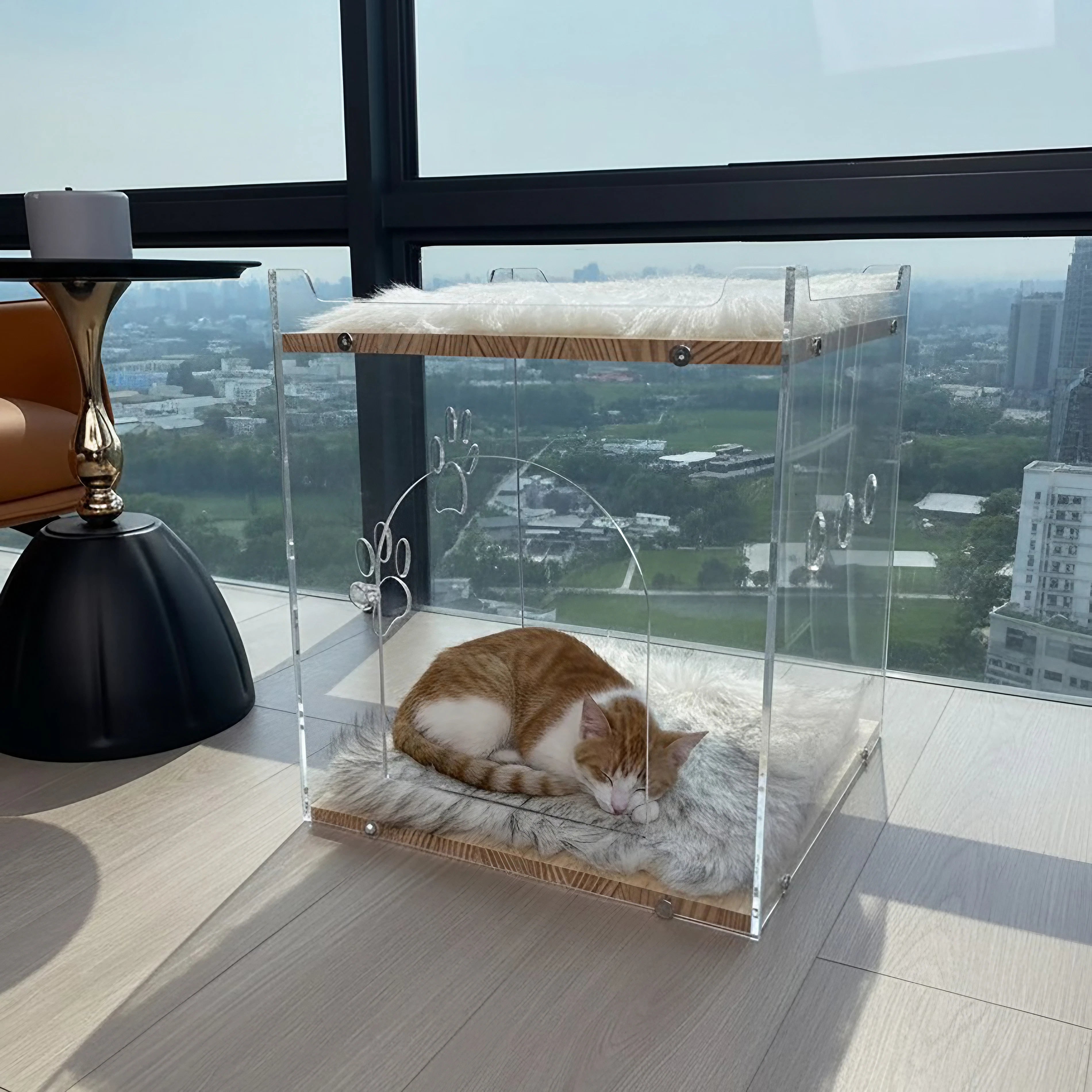 Cozy Double Layer Clear Wood Cat House