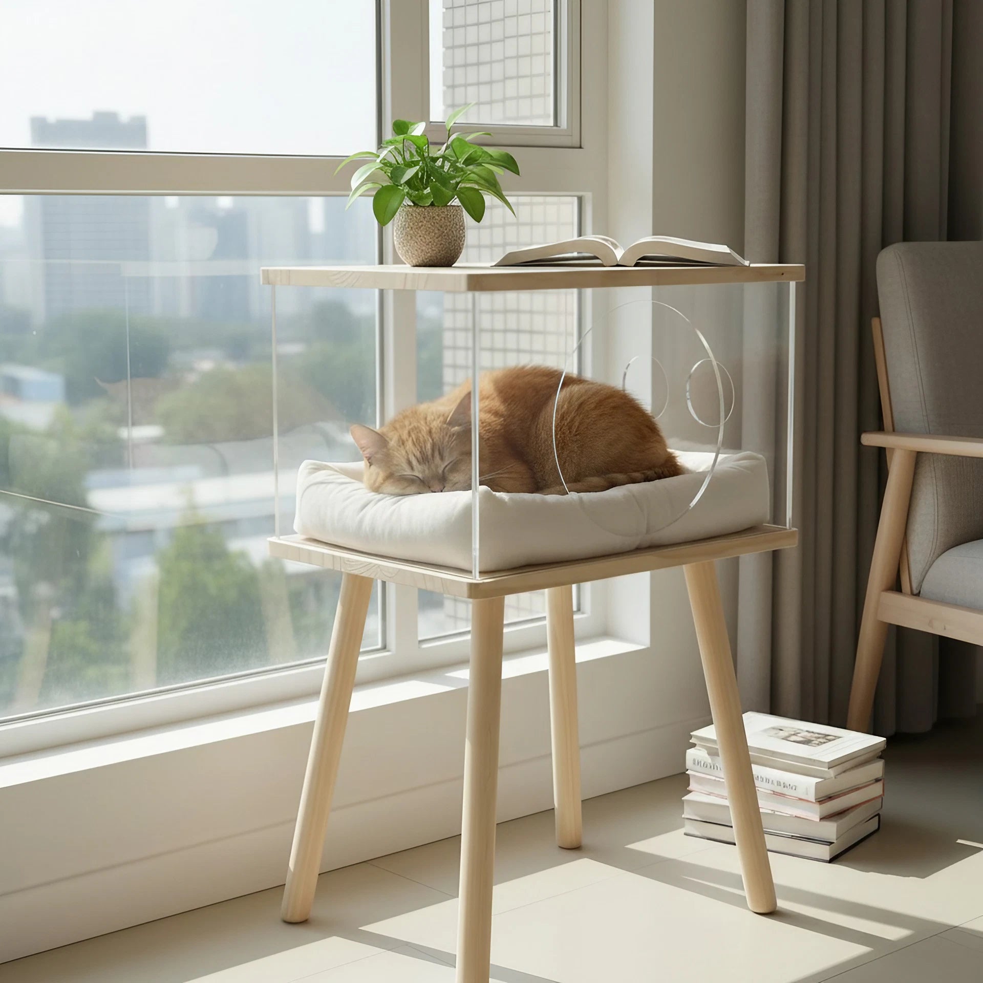 Clear Acrylic Pet Coffee Table with Storage