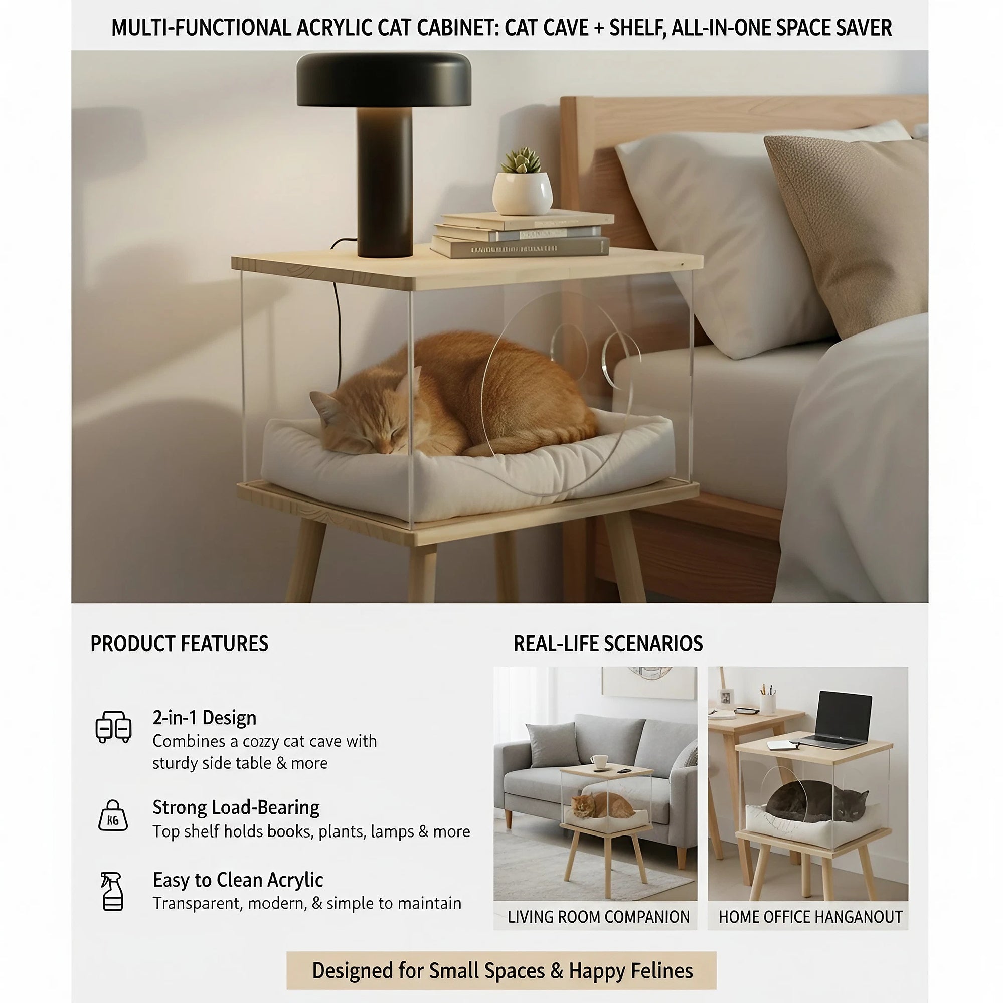 Clear Acrylic Pet Coffee Table with Storage