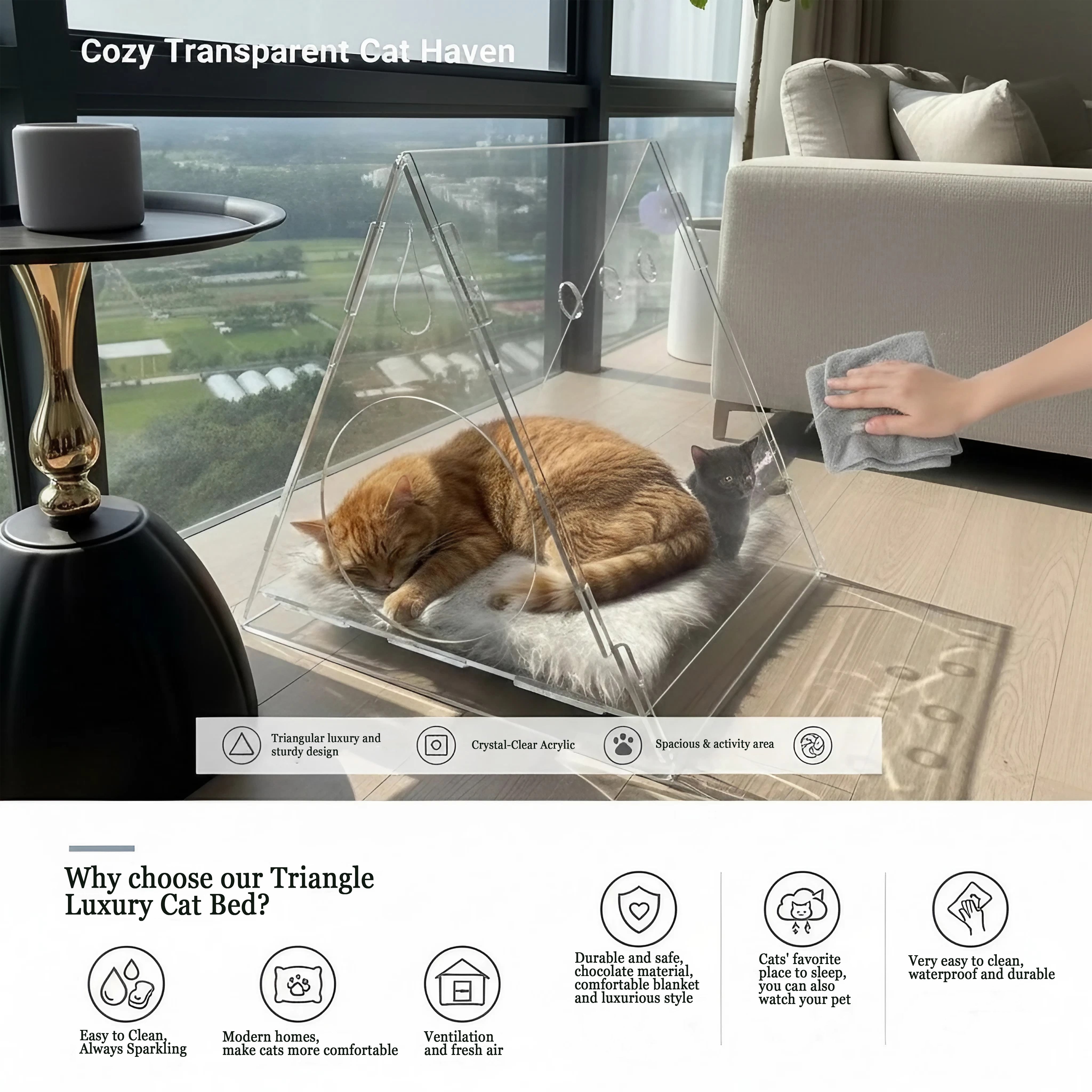 Cat bed cozy triangle acrylic cat houses