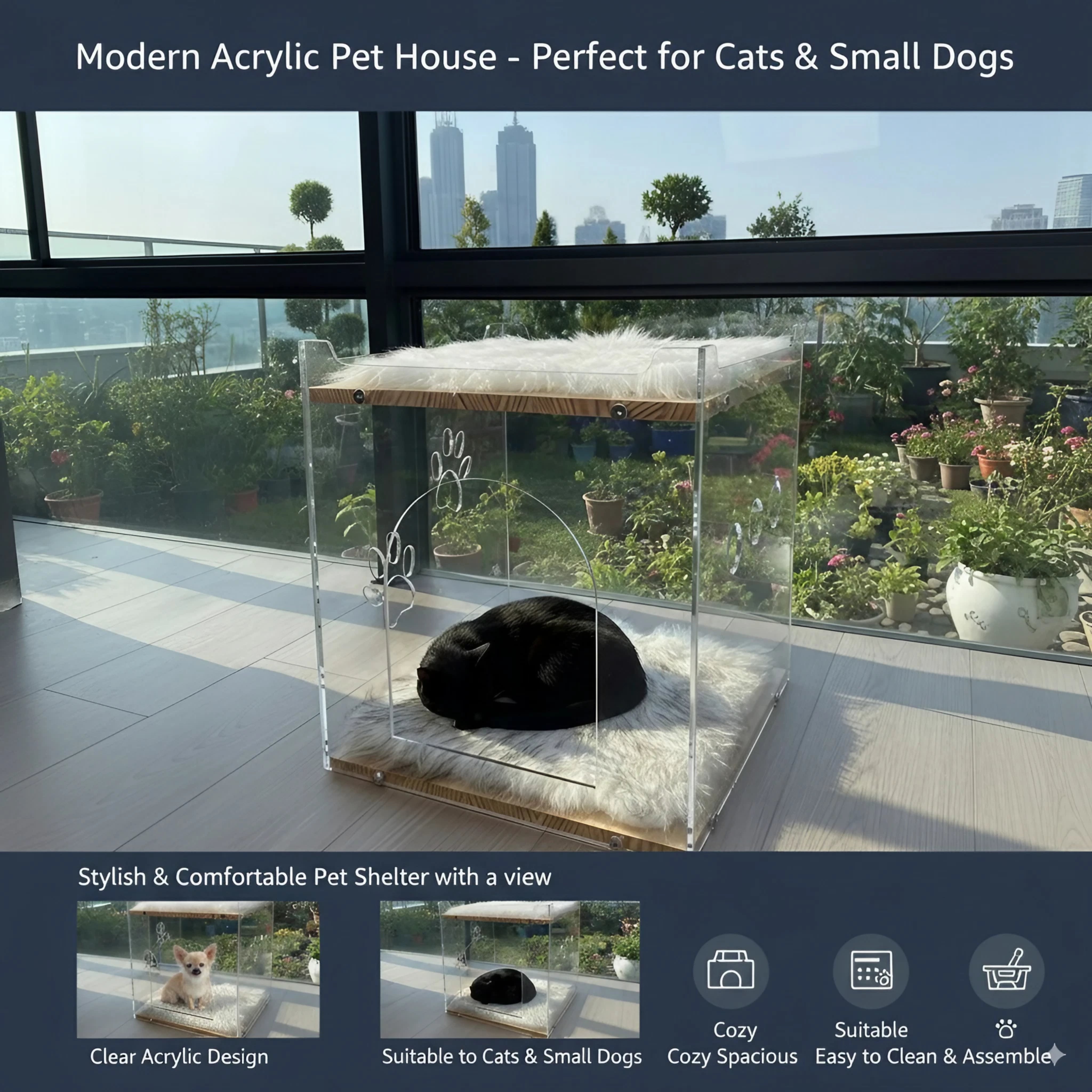Cozy Double Layer Clear Wood Cat House