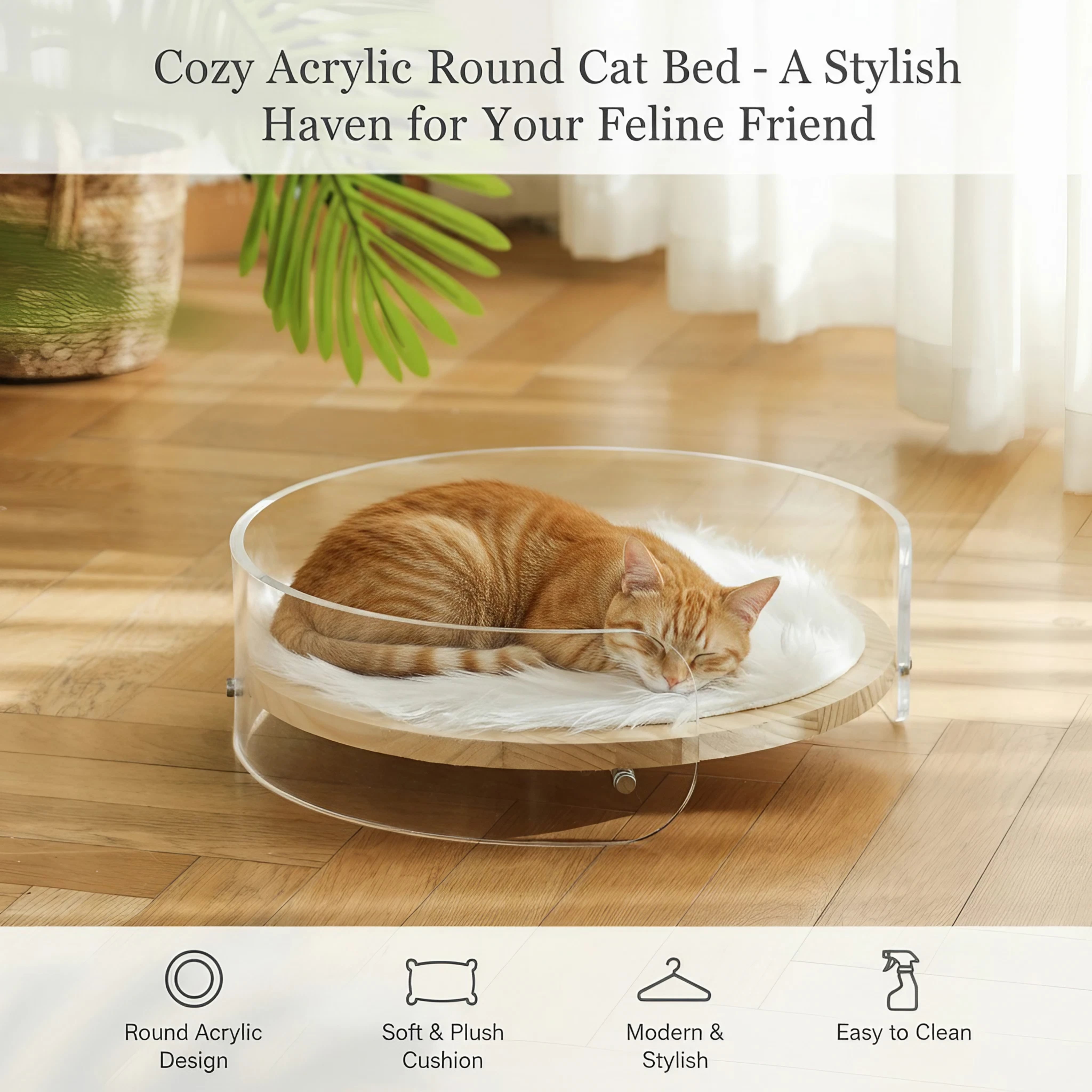 Cozy round acrylic cat bed and small dog couch